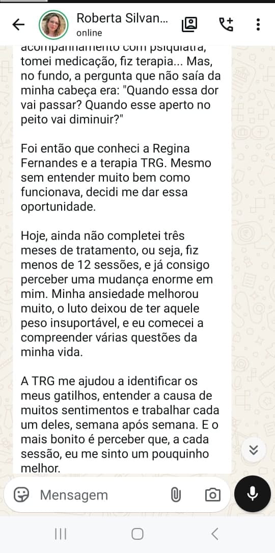 Depoimento de cliente sobre a terapia TRG