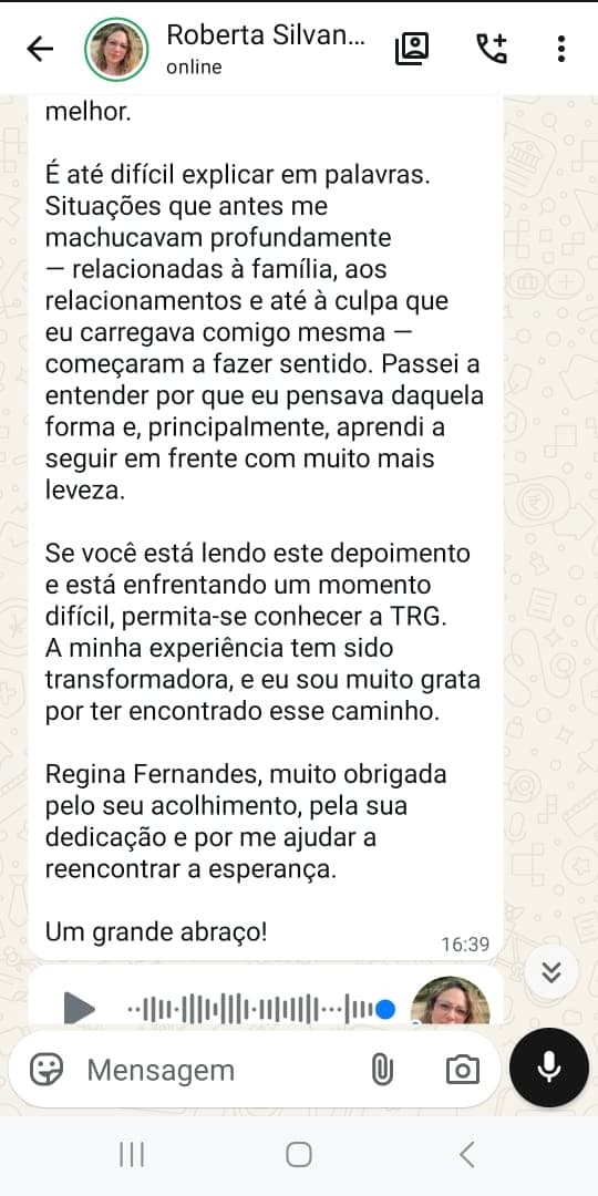 Depoimento de cliente sobre a terapia TRG